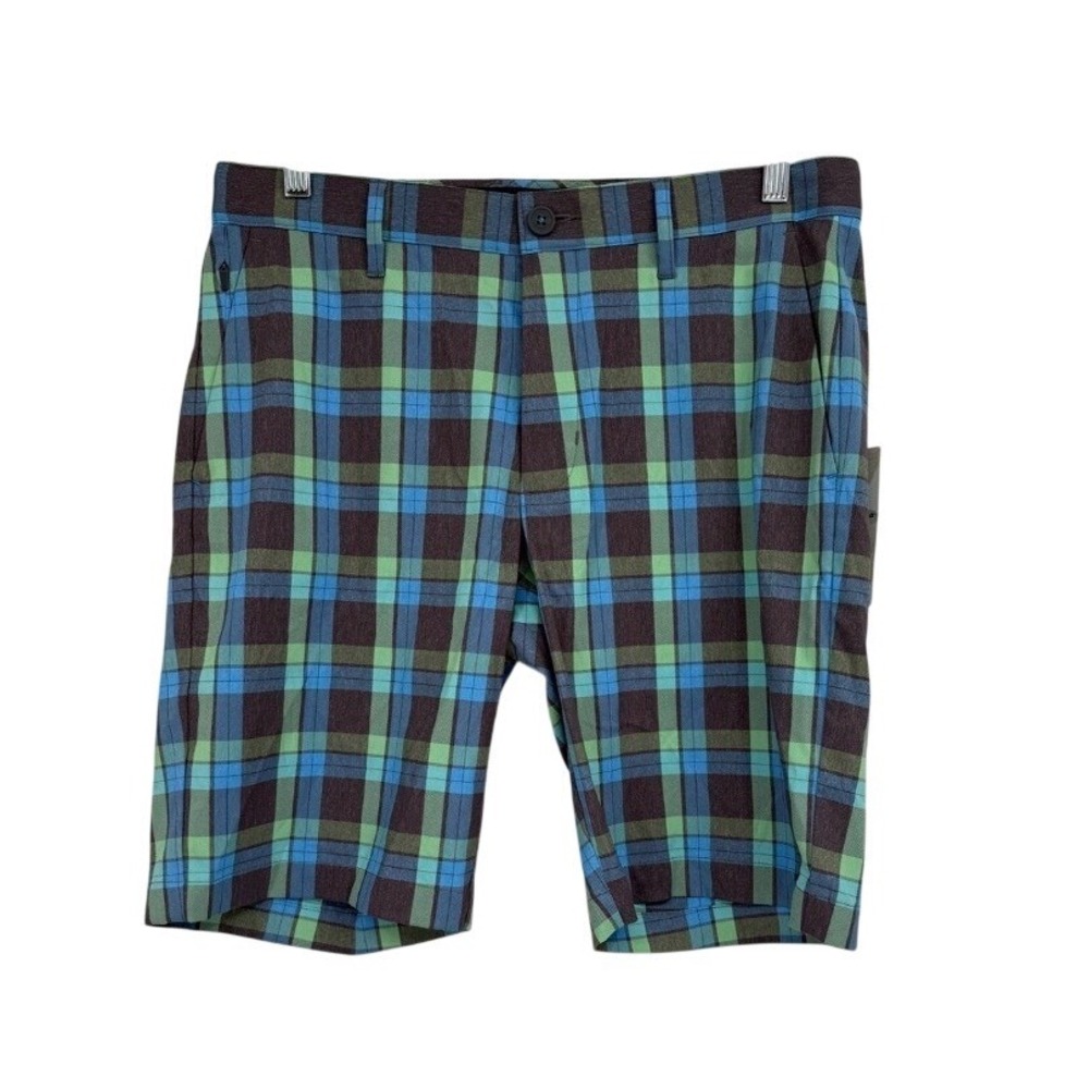 Tommy Bahama Shorts Camberia Driver Plaid IslandZone Blue Grey Chino Sz 32 NWT